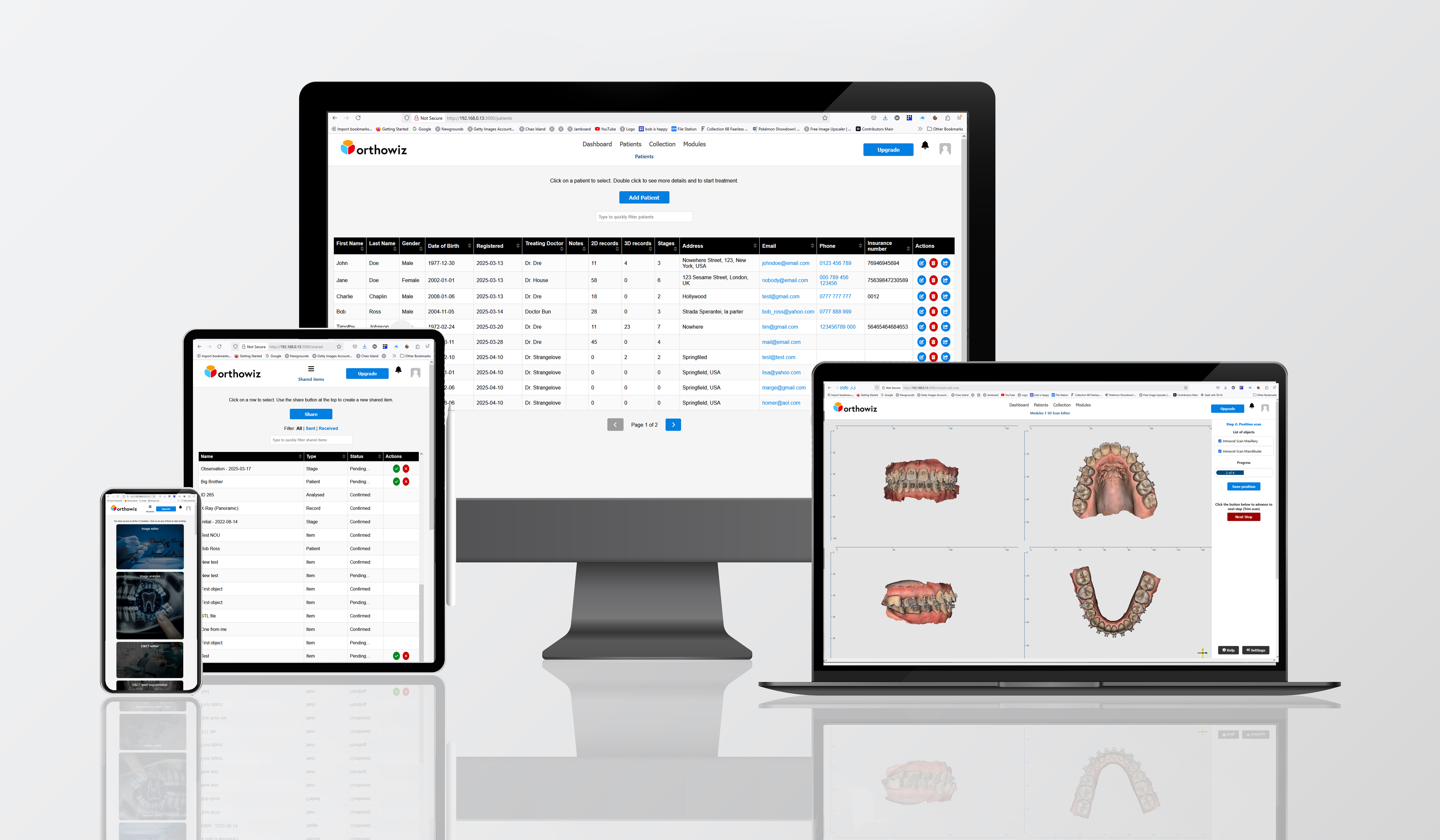 Orthowiz platform running on desktop, tablet, and mobile